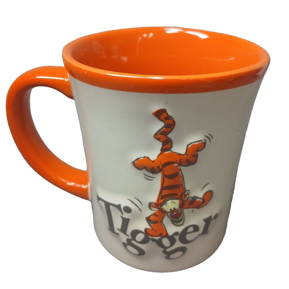 Disney Store Tigger Coffee Mug Tea Cup Embossed Raised Design Orange Tan Preown